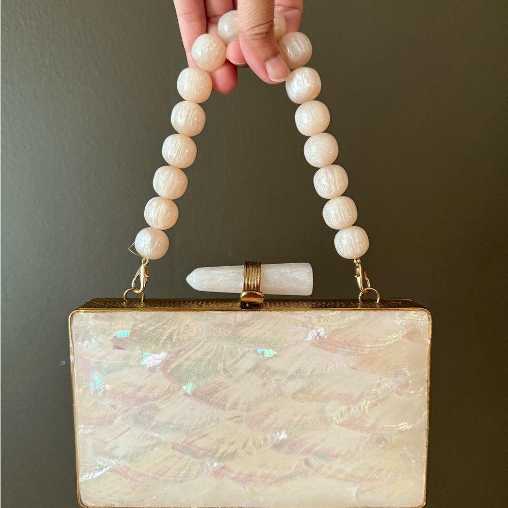Elegant Cream Beaded Women's Clutch